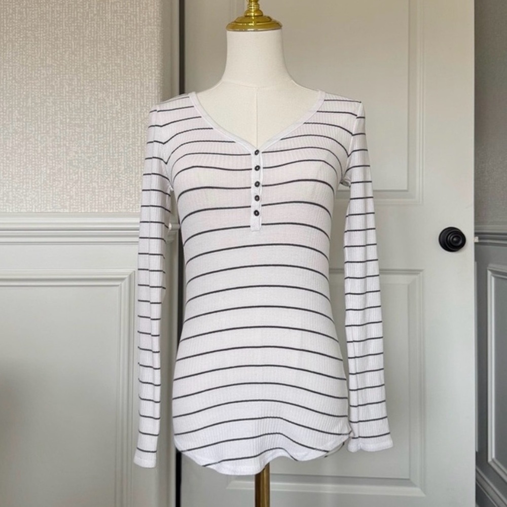 Perfect Henley Women's Long Sleeve Striped Women's Top XS